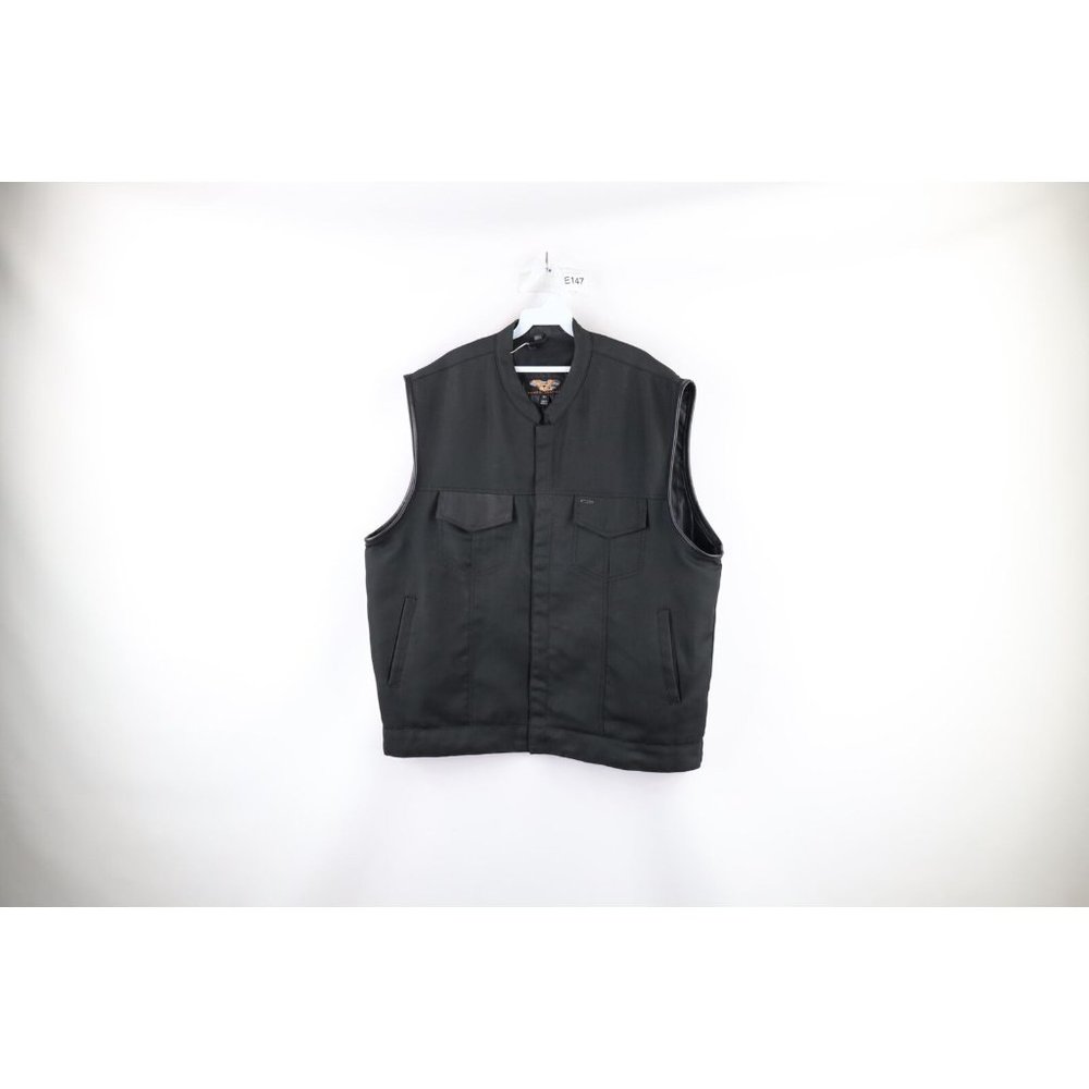 Vintage Vance Leathers Mens 52 Distressed Leather Trim Full Zip Motorcycle Vest